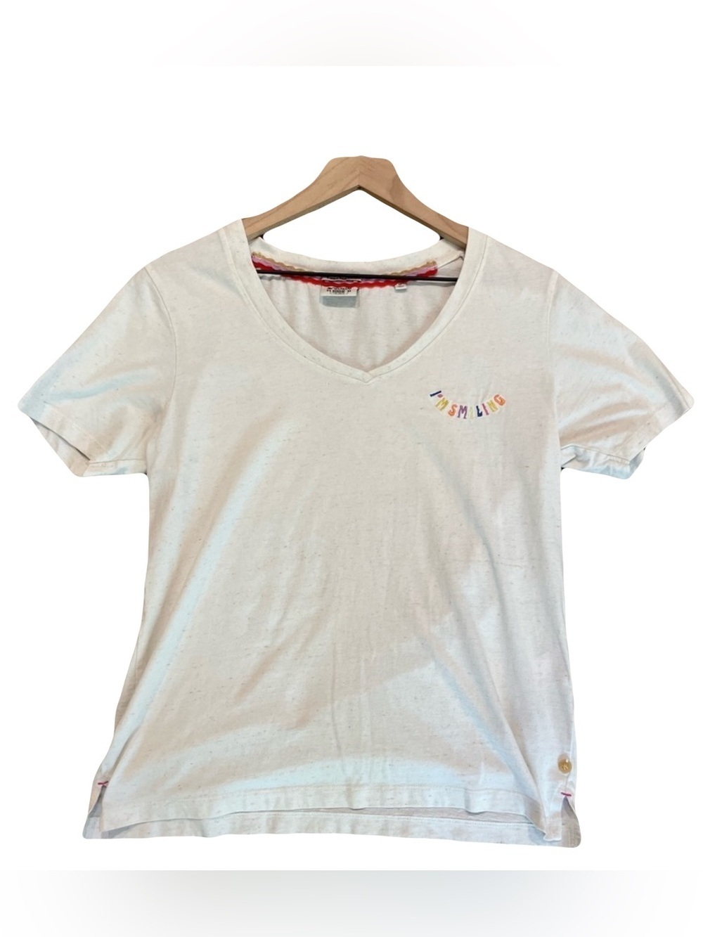 Scotch & Soda 100% Linen Smiling Embroidered V-Neck Graphic Tee Casual Weekend